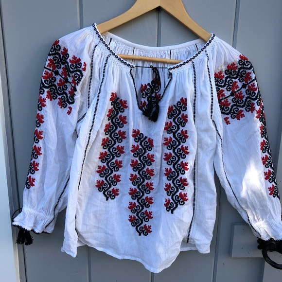 Ulla Johnson Blouse Peasant Embroidery Tassels 2 - Picture 3 of 8